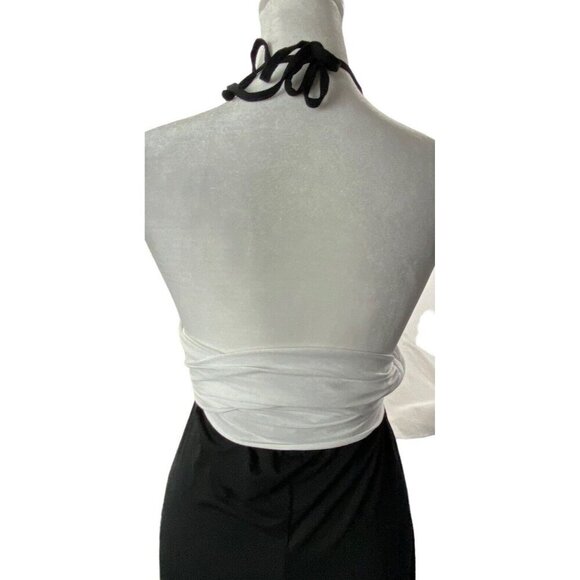 VENUS Women Maxi Dress Size L Black White Halter Wrap Detail Unique 4-8 - Picture 8 of 16